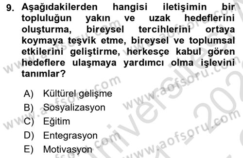 İşletme İletişimi Dersi 2021 - 2022 Yılı Yaz Okulu Sınav Soruları 9. Soru