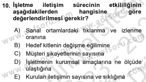 İşletme İletişimi Dersi 2023 - 2024 Yılı (Vize) Ara Sınav Soruları 10. Soru