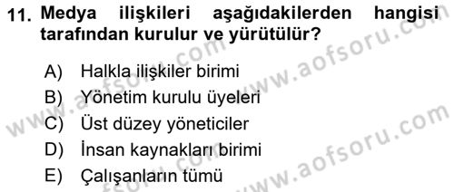 İşletme İletişimi Dersi 2023 - 2024 Yılı (Vize) Ara Sınav Soruları 11. Soru