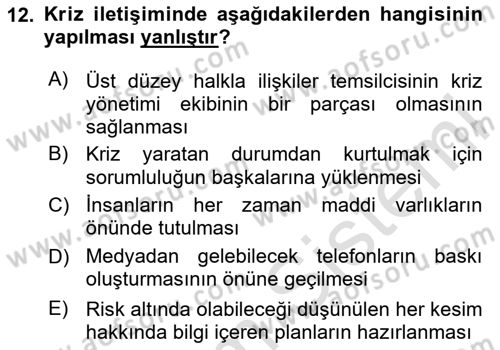 İşletme İletişimi Dersi 2023 - 2024 Yılı (Vize) Ara Sınav Soruları 12. Soru