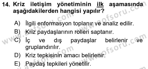 İşletme İletişimi Dersi 2023 - 2024 Yılı (Vize) Ara Sınav Soruları 14. Soru