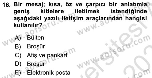 İşletme İletişimi Dersi 2023 - 2024 Yılı (Vize) Ara Sınav Soruları 16. Soru