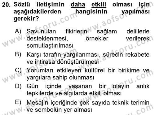 İşletme İletişimi Dersi 2023 - 2024 Yılı (Vize) Ara Sınav Soruları 20. Soru