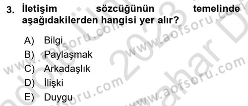 İşletme İletişimi Dersi 2023 - 2024 Yılı (Vize) Ara Sınav Soruları 3. Soru