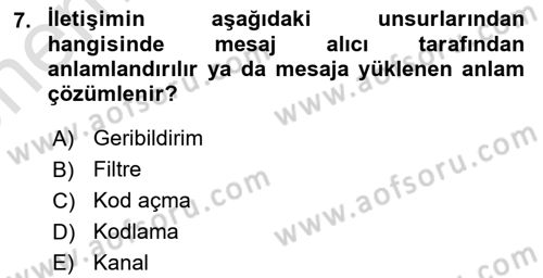 İşletme İletişimi Dersi 2023 - 2024 Yılı (Vize) Ara Sınav Soruları 7. Soru