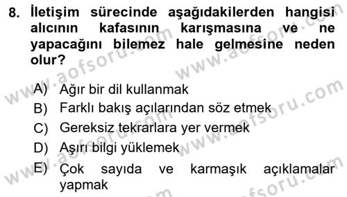 İşletme İletişimi Dersi 2023 - 2024 Yılı (Vize) Ara Sınav Soruları 8. Soru