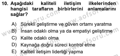 İşletme İletişimi Dersi 2023 - 2024 Yılı (Final) Dönem Sonu Sınav Soruları 10. Soru
