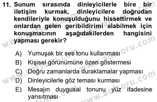 İşletme İletişimi Dersi 2023 - 2024 Yılı (Final) Dönem Sonu Sınav Soruları 11. Soru