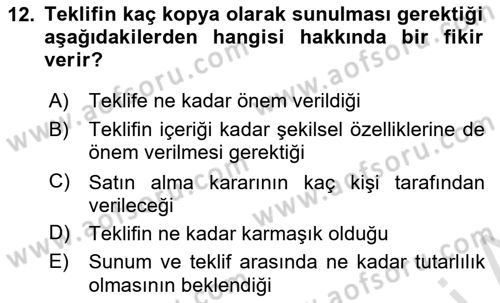 İşletme İletişimi Dersi 2023 - 2024 Yılı (Final) Dönem Sonu Sınav Soruları 12. Soru