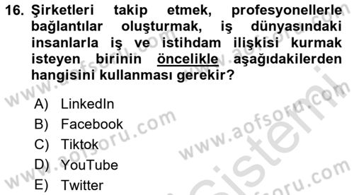 İşletme İletişimi Dersi 2023 - 2024 Yılı (Final) Dönem Sonu Sınav Soruları 16. Soru