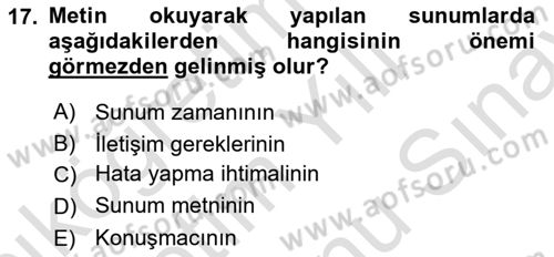 İşletme İletişimi Dersi 2023 - 2024 Yılı (Final) Dönem Sonu Sınav Soruları 17. Soru