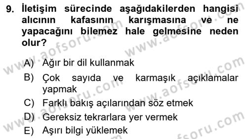 İşletme İletişimi Dersi 2023 - 2024 Yılı (Final) Dönem Sonu Sınav Soruları 9. Soru