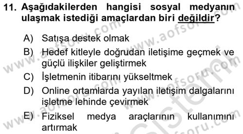 İşletme İletişimi Dersi 2023 - 2024 Yılı Yaz Okulu Sınav Soruları 11. Soru