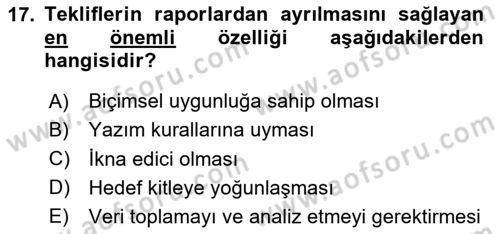 İşletme İletişimi Dersi 2023 - 2024 Yılı Yaz Okulu Sınav Soruları 17. Soru