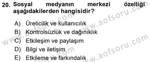 İşletme İletişimi Dersi 2023 - 2024 Yılı Yaz Okulu Sınav Soruları 20. Soru