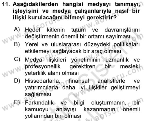 İşletme İletişimi Dersi 2024 - 2025 Yılı (Vize) Ara Sınav Soruları 11. Soru