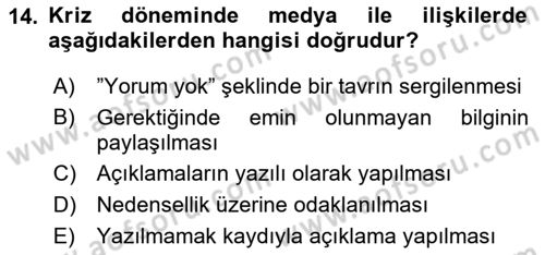 İşletme İletişimi Dersi 2024 - 2025 Yılı (Vize) Ara Sınav Soruları 14. Soru