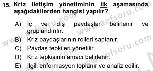 İşletme İletişimi Dersi 2024 - 2025 Yılı (Vize) Ara Sınav Soruları 15. Soru