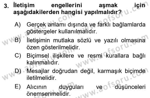 İşletme İletişimi Dersi 2024 - 2025 Yılı (Vize) Ara Sınav Soruları 3. Soru