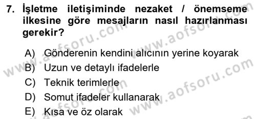 İşletme İletişimi Dersi 2024 - 2025 Yılı (Vize) Ara Sınav Soruları 7. Soru