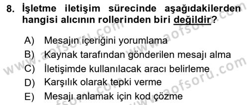 İşletme İletişimi Dersi 2024 - 2025 Yılı (Vize) Ara Sınav Soruları 8. Soru