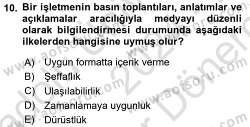 İşletme İletişimi Dersi 2024 - 2025 Yılı (Final) Dönem Sonu Sınav Soruları 10. Soru
