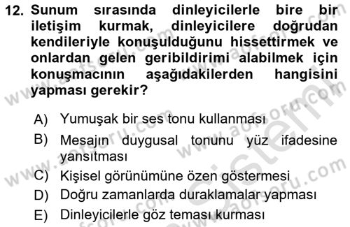 İşletme İletişimi Dersi 2024 - 2025 Yılı (Final) Dönem Sonu Sınav Soruları 12. Soru