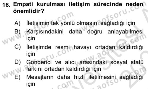 İşletme İletişimi Dersi 2024 - 2025 Yılı (Final) Dönem Sonu Sınav Soruları 16. Soru