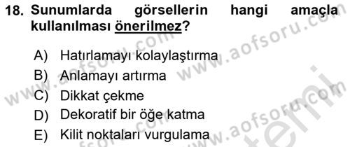 İşletme İletişimi Dersi 2024 - 2025 Yılı (Final) Dönem Sonu Sınav Soruları 18. Soru