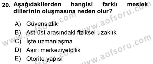 İşletme İletişimi Dersi 2024 - 2025 Yılı (Final) Dönem Sonu Sınav Soruları 20. Soru