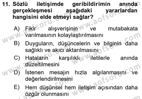 İşletme İletişimi Dersi 2024 - 2025 Yılı Yaz Okulu Sınav Soruları 11. Soru
