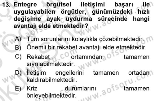 İşletme İletişimi Dersi 2024 - 2025 Yılı Yaz Okulu Sınav Soruları 13. Soru