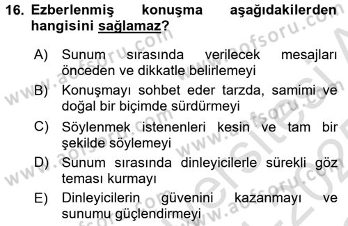 İşletme İletişimi Dersi 2024 - 2025 Yılı Yaz Okulu Sınav Soruları 16. Soru