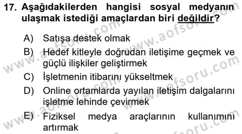 İşletme İletişimi Dersi 2024 - 2025 Yılı Yaz Okulu Sınav Soruları 17. Soru
