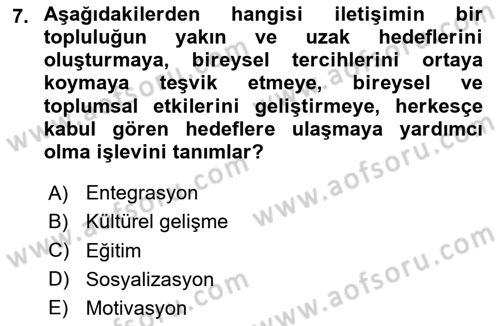 İşletme İletişimi Dersi 2024 - 2025 Yılı Yaz Okulu Sınav Soruları 7. Soru