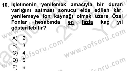 Finansal Muhasebe Dersi 2020 - 2021 Yılı Yaz Okulu Sınav Soruları 10. Soru