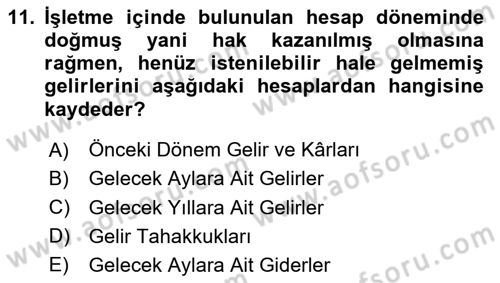 Finansal Muhasebe Dersi 2020 - 2021 Yılı Yaz Okulu Sınav Soruları 11. Soru