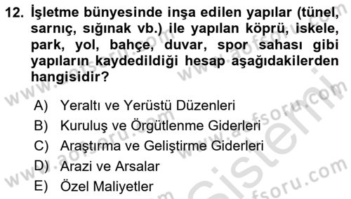 Finansal Muhasebe Dersi 2020 - 2021 Yılı Yaz Okulu Sınav Soruları 12. Soru