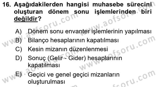 Finansal Muhasebe Dersi 2020 - 2021 Yılı Yaz Okulu Sınav Soruları 16. Soru