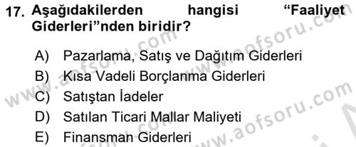 Finansal Muhasebe Dersi 2020 - 2021 Yılı Yaz Okulu Sınav Soruları 17. Soru
