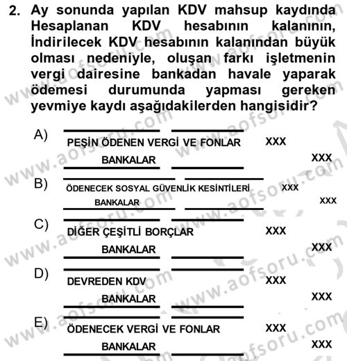 Finansal Muhasebe Dersi 2020 - 2021 Yılı Yaz Okulu Sınav Soruları 2. Soru