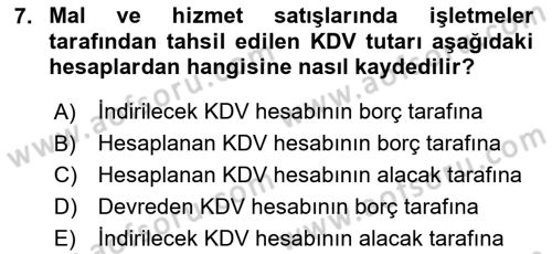 Finansal Muhasebe Dersi 2020 - 2021 Yılı Yaz Okulu Sınav Soruları 7. Soru