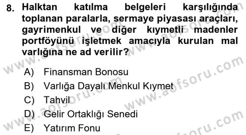 Finansal Muhasebe Dersi 2020 - 2021 Yılı Yaz Okulu Sınav Soruları 8. Soru