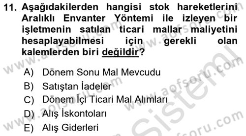 Finansal Muhasebe Dersi 2021 - 2022 Yılı (Vize) Ara Sınav Soruları 11. Soru