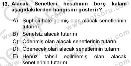 Finansal Muhasebe Dersi 2021 - 2022 Yılı (Vize) Ara Sınavı 13. Soru