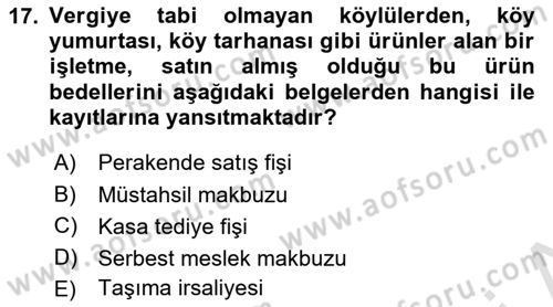 Finansal Muhasebe Dersi 2021 - 2022 Yılı (Vize) Ara Sınavı 17. Soru