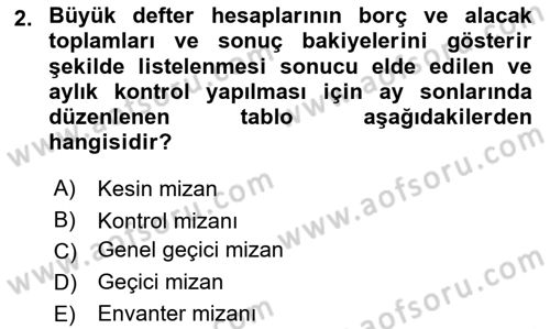 Finansal Muhasebe Dersi 2021 - 2022 Yılı (Vize) Ara Sınav Soruları 2. Soru