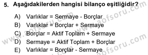 Finansal Muhasebe Dersi 2021 - 2022 Yılı (Vize) Ara Sınav Soruları 5. Soru