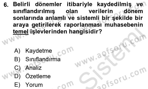 Finansal Muhasebe Dersi 2021 - 2022 Yılı (Vize) Ara Sınavı 6. Soru