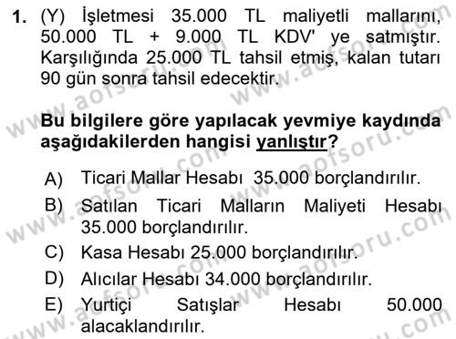 Finansal Muhasebe Dersi 2021 - 2022 Yılı (Final) Dönem Sonu Sınav Soruları 1. Soru